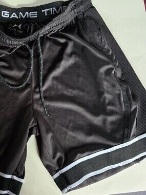 Game Time Black Men's Athletic Shorts with Contrast Trim